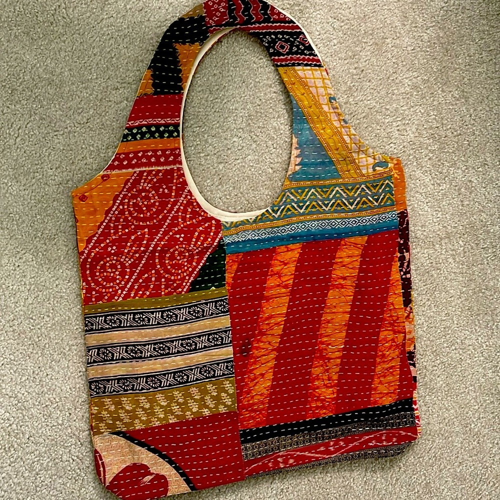 Handcrafted Patchwork Cotton Tote Bag - Boho Shopping Bag